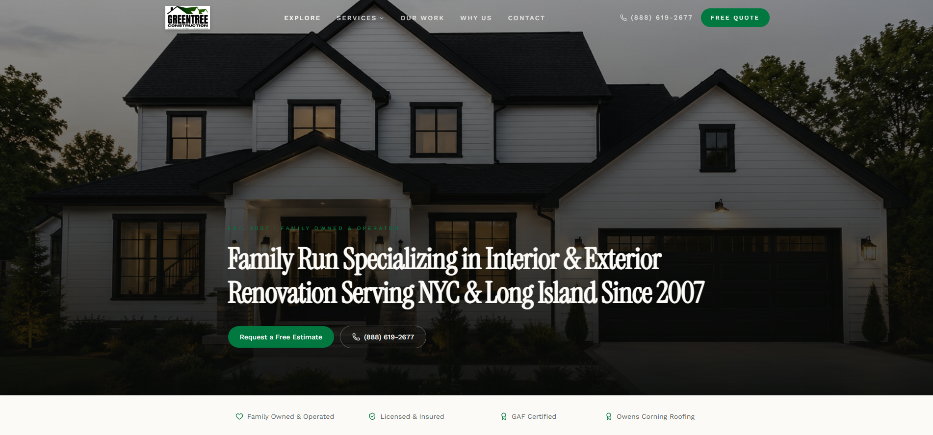 Greentree Construction website mockup