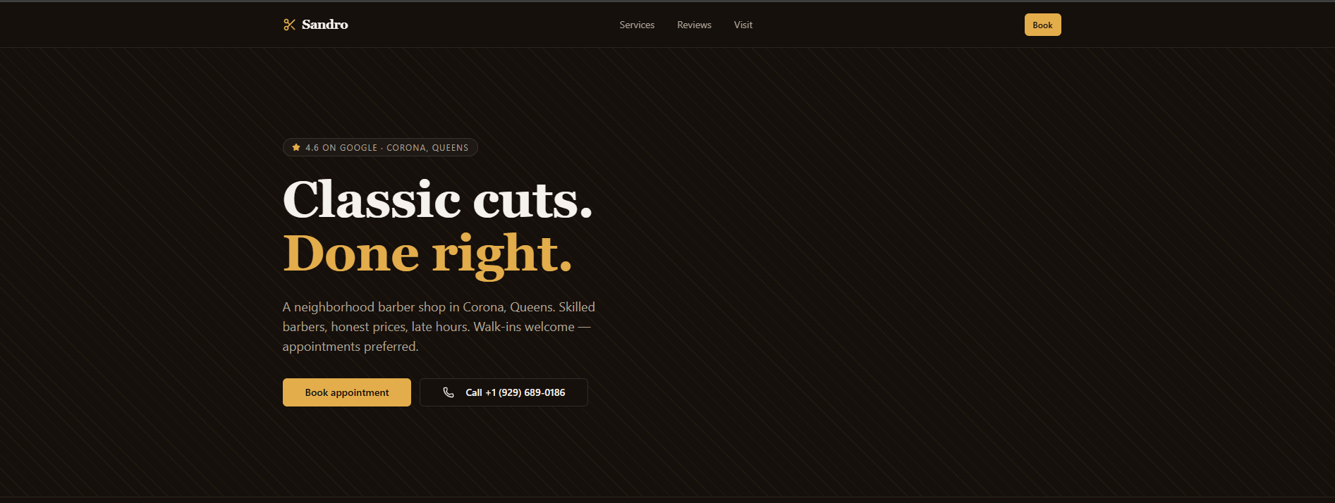 Sandro Barber website mockup